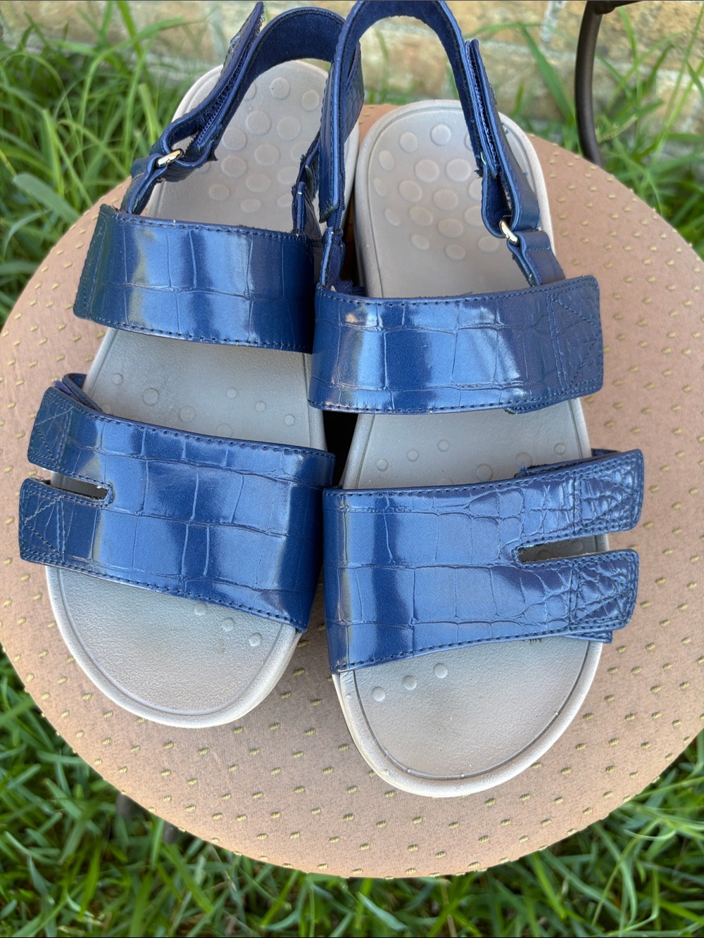 Vionic Navy Croc-Embossed Adjustable Strap Sandals
